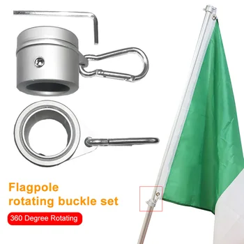 

2pcs Outdoor Durable Silver Anti Wrap With Carabiner Easy Install Aluminum Alloy 360 Degree Rotating Flag Pole Ring Rustproof