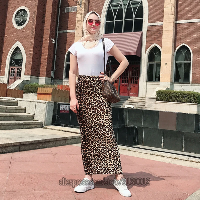 Leopard Maxi Pencil Long Skirt Faldas Mujer Moda Leopardo Winter Abaya Muslim High Waist Jupe Longue Femme Skirts Womens