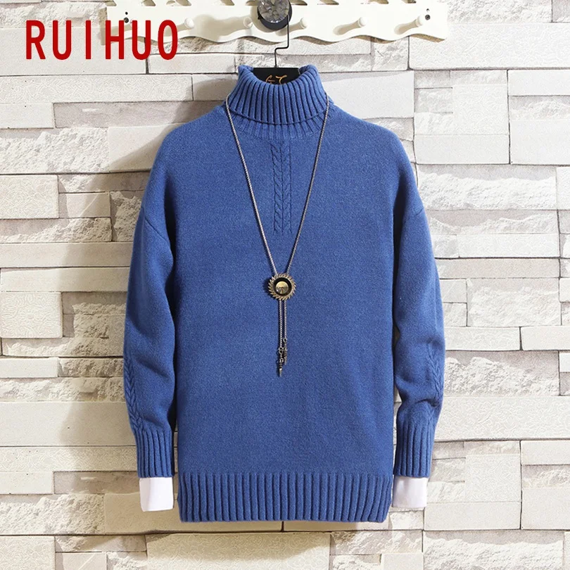 RUIHUO с высоким, плотно облегающим шею воротником Для мужчин зимний свитер с высоким воротом; Для мужчин пальто пуловер, водолазка, свитер Для мужчин; пуловер; одежда; XXXL осень