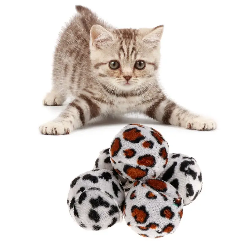Mayoaoa 5 Pieces Pet Toy Plush Balls Leopard Interactive Play Funny Cat Dog Kitten Scratch Toy Squeaky Sound Chewing Bite