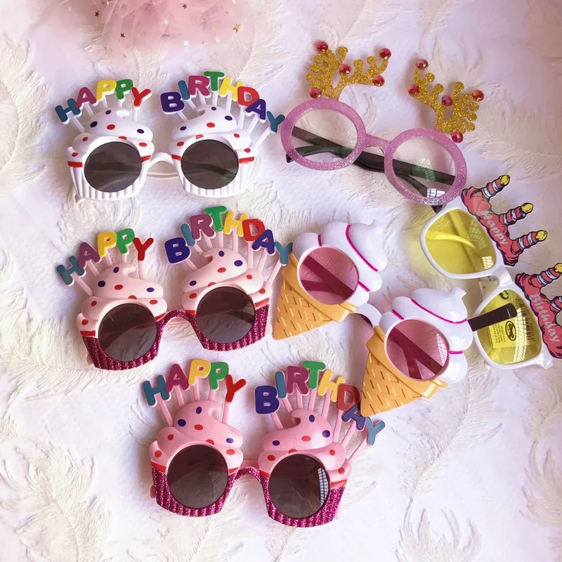 Happy birthday funny glasses gift personality pink ice cream funny toys selfie props party toys