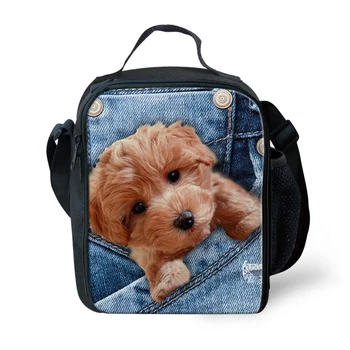 

Customzied Kawaii Lunch Bag Denim Dogs Printed for Girls Insulated Kids Storage Picnic Food Bag Thermal Lunchbox Bolsa Termica