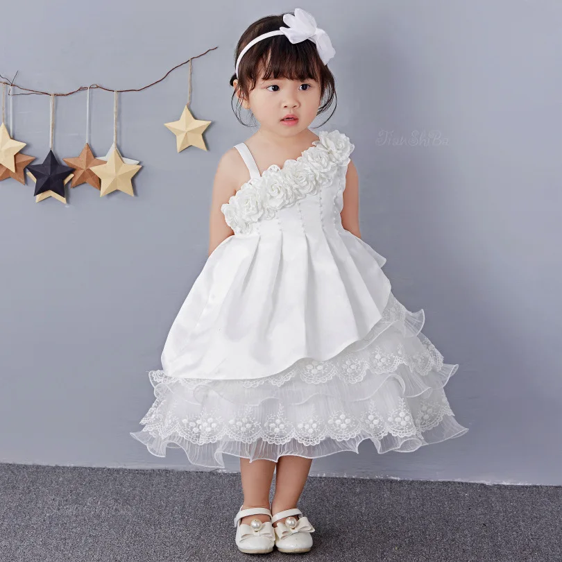 New Style Korean-style Sloping Shoulder Girls Princess Dress Lace Photography Mesh Dress Dresses of Bride Fellow Kids