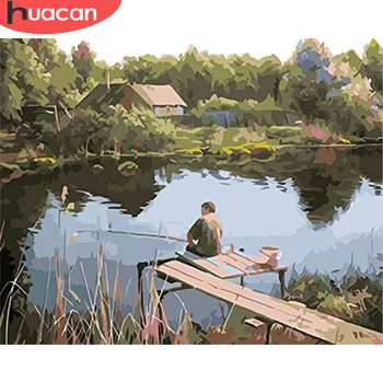 

HUACAN Oil Painting By Numbers River Drawing On Canvas Hand Painted Paintings DIY Pictures By Number Scenery Kits Home Decor