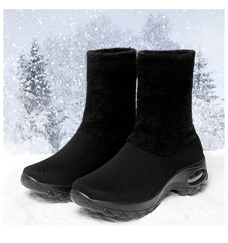Sooneeya зимние ботинки; женская Нескользящая амортизирующая обувь для бега; теплые носки с густым мехом; спортивная обувь; высокие спортивные кроссовки