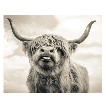 

5D DIY Diamond Embroide Highland Cow Full Round Diamond Painting Cross Stitch Black White art Diamond Mosaic 3D Pictures