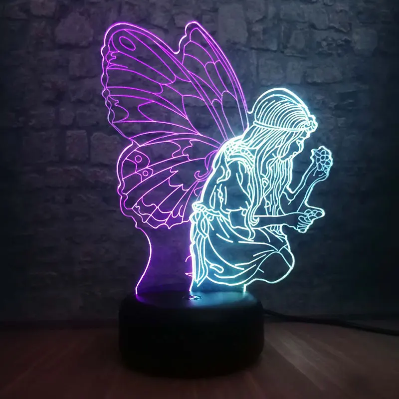 NEW Butterfly Fairy Girl Wing Night Light 3D Illusion Table Lamp Baby Sleeping Desk Lamp Decor for Child Kids Birthday Gifts