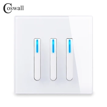 

COSWALL 1/2/3/4 Gang 1 Way Piano Key Design On / Off Wall Light Switch LED Indicator Tempered Glass Panel White Black Grey