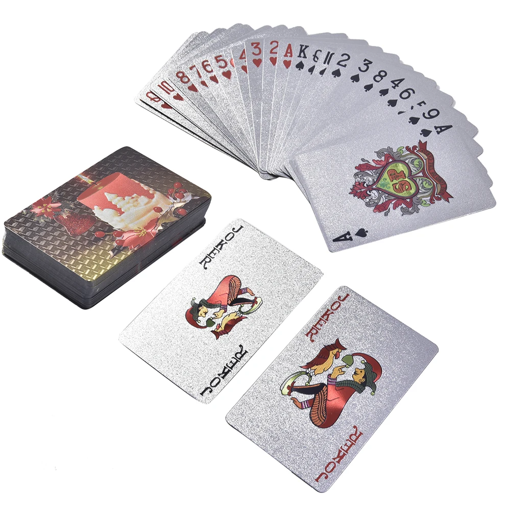 Gold and Silver 2 Decks Playing Card Waterproof Poker Cards Plastic PET Poker Card Novelty Poker Game Tools for Family Game Party 