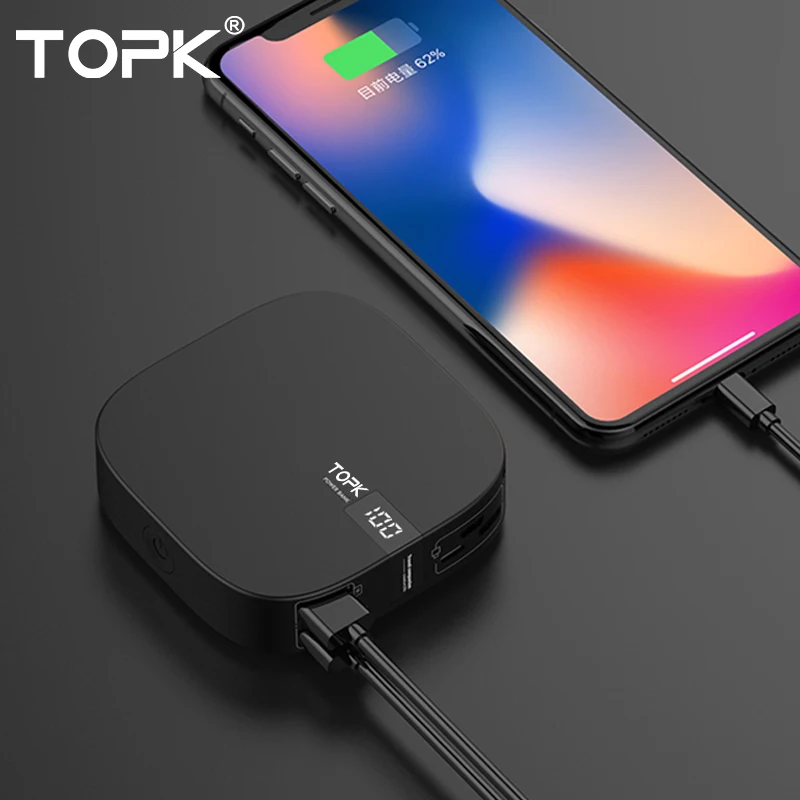 TOPK 10000 mAh power Bank Dual USB миниатюрное портативное зарядное устройство для мобильного
