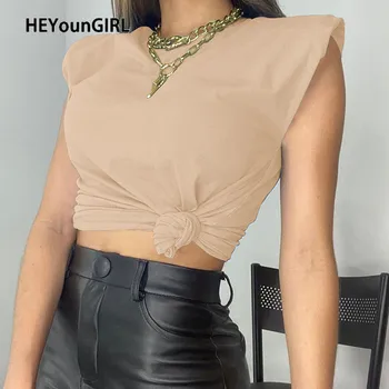 

HEYounGIRL Casual Loose Elengant Tee Shirt Women White Sleeveless T-shirt Ladies Office O-neck Cotton Tshirts High Street Summer