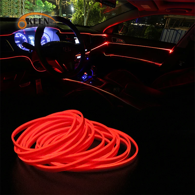 5M 12V EL Wire Red Cold light lamp Neon Lamp Car Atmosphere Lights Unique Decor 
