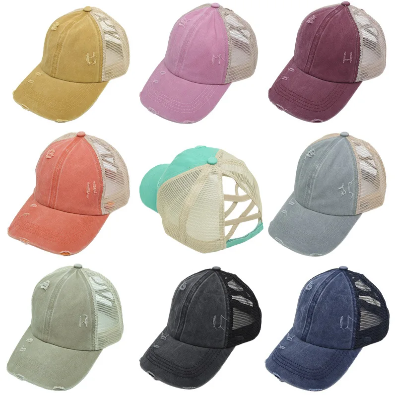 

HanXi Baseball Cap Hat Men WomenPonytail Snapback Elastic Cross Band Adjustable Summer Casquette Sunhat Mesh Trucker Hat Gorras