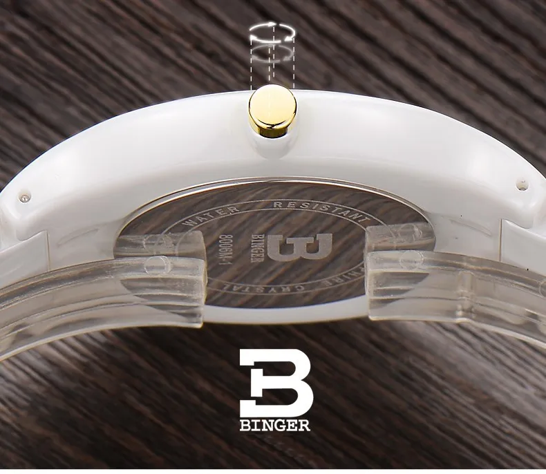 Мода пара Бингер Керамические Мужские Женские Нарядные женские часы брендовые ультратонкие подарочные часы водонепроницаемые 8006 м