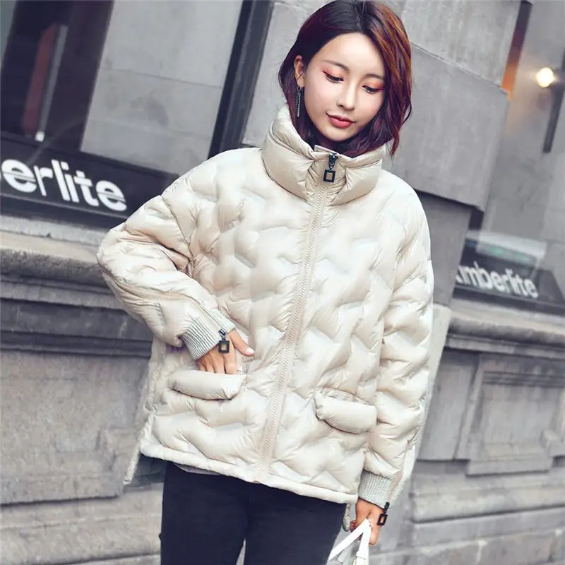 beige Women Winter Thick Warm Glossy Down Parkas Coats Female Stand Collar White Duck Down Jacket Waterproof Snow Outerwear N135 - Цвет: beige