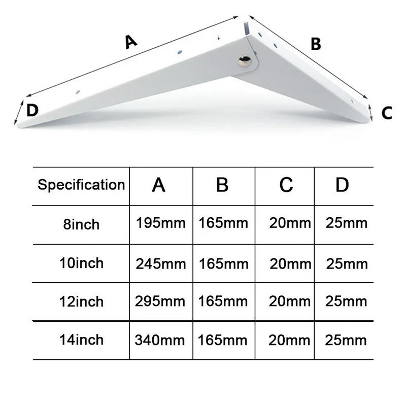 2 шт. белый треугольник складной угловой кронштейн DIY 8-14 дюймов Регулируемый Настенный Прочный подшипник полка Кронштейн домашний стол скамья