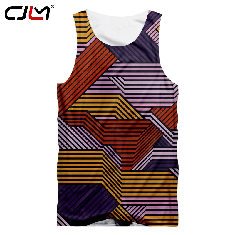 

CJLM New Arrivals Man Sports Tank Top 3D Full Printed Colorful Stripes Men's Polyester Tee Shirt Oversized Tanktop
