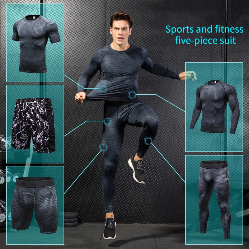 

2019 Yuerlian Compression Men's Running Set Clothes Sport Joggers Trainning Gym Tracksuit for Men Gym Workout Sport Suit