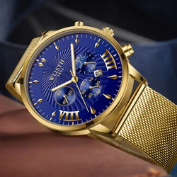 WLISTH Reloj de pulsera de acero inoxidable para hombre, cronógrafo informal de cuarzo, luminoso, con calendario, a la moda, de alta calidad