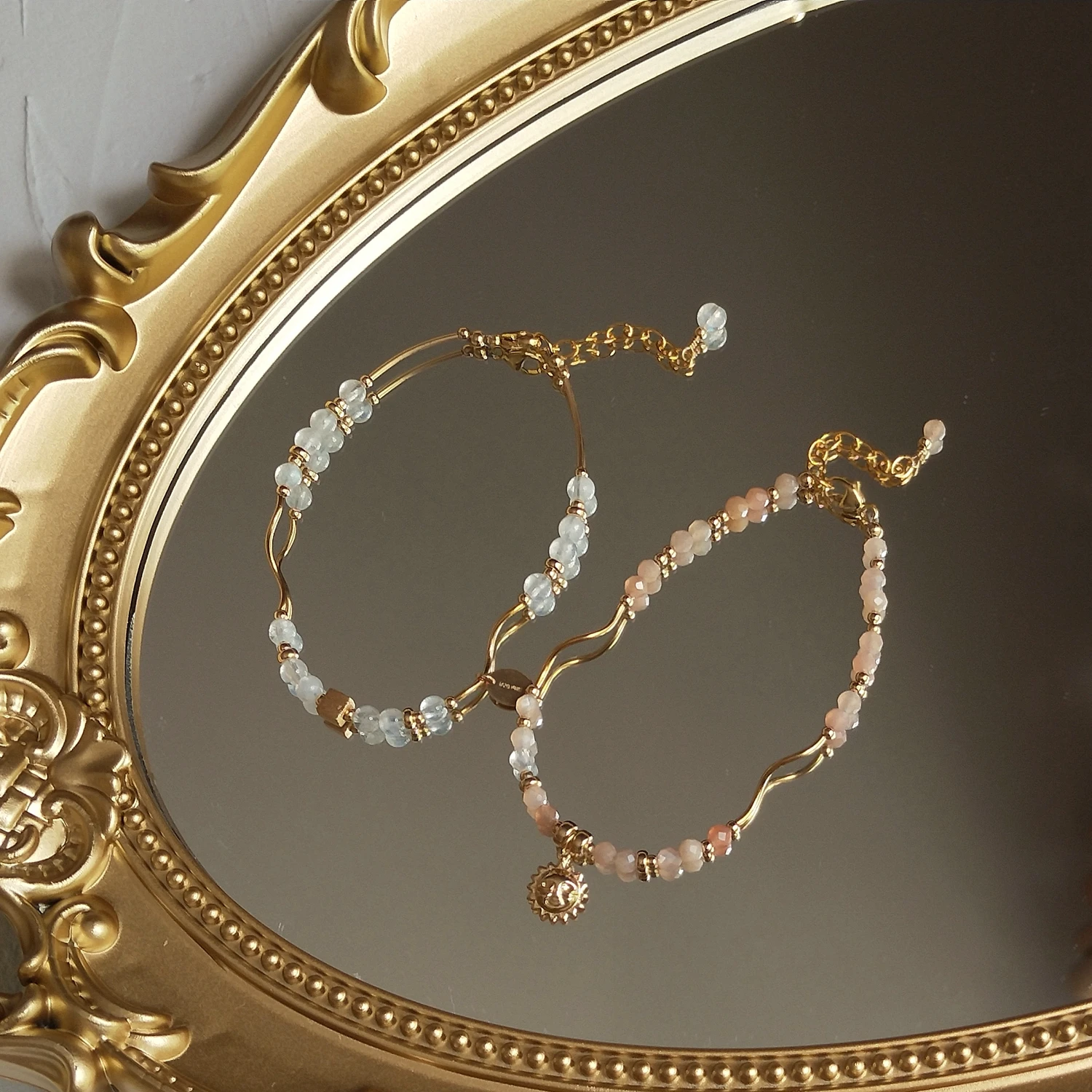 

Lii Ji Moonstone/Sunstone 14K Gold Filled Charm Bracelet 17+3cm Natural Gemstone Handmade Delicate Jewelry For Women Gift
