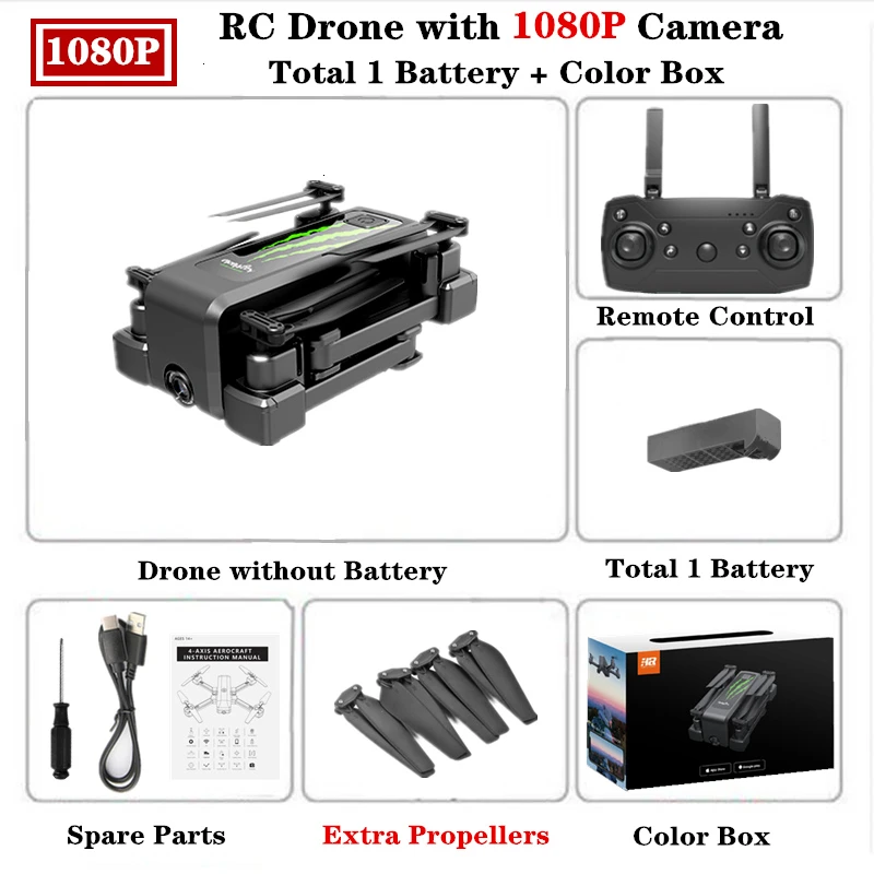 1080P-Color Box-B1 Радиоуправляемый Дрон 4K HD широкоугольная камера Wifi FPV оптический поток селфи Квадрокоптер с стабилизатором 50X зум ESC камера игрушка в подарок - Цвет: 1080P-Color Box-B1