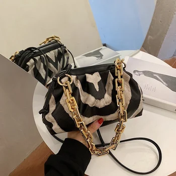 

Zebra Pattern Thick Chain PU Leather Crossbody Bags For Women 2020 New Cloud Bag Trend Shoulder Bag Female Brand Handbags Clutch