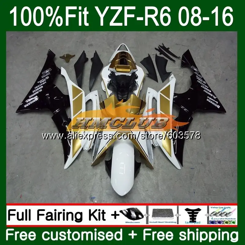 Инъекций для YAMAHA YZF600 YZF R6 2008 57CL. 22 YZF 600 R 6 YZF-R6 YZFR6 08 09, 10, 11, 12, 13, 14, 15, 16 лет Обтекатели золотисто-белый