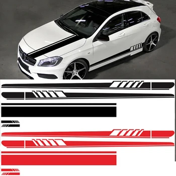 

1set/5pcs PVC Car Side Body Racing Long Stripe Stickers Waterproof DIY Vinyl Hood Roof Rearview Mirror Body Side Decoration