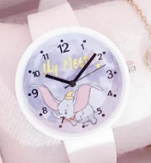 Детские модные часы милые красочные творческие слон мультипликационный циферблат дизайн милые детские часы кварцевые часы подарок - Цвет: pink-white