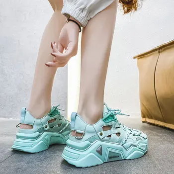 

Yiluan Lace up Daddy Shoes Camouflage Sneakers Female 2020 Summer New Wild Sports Shoes Women Side Hollow Breathable Mesh Shoes