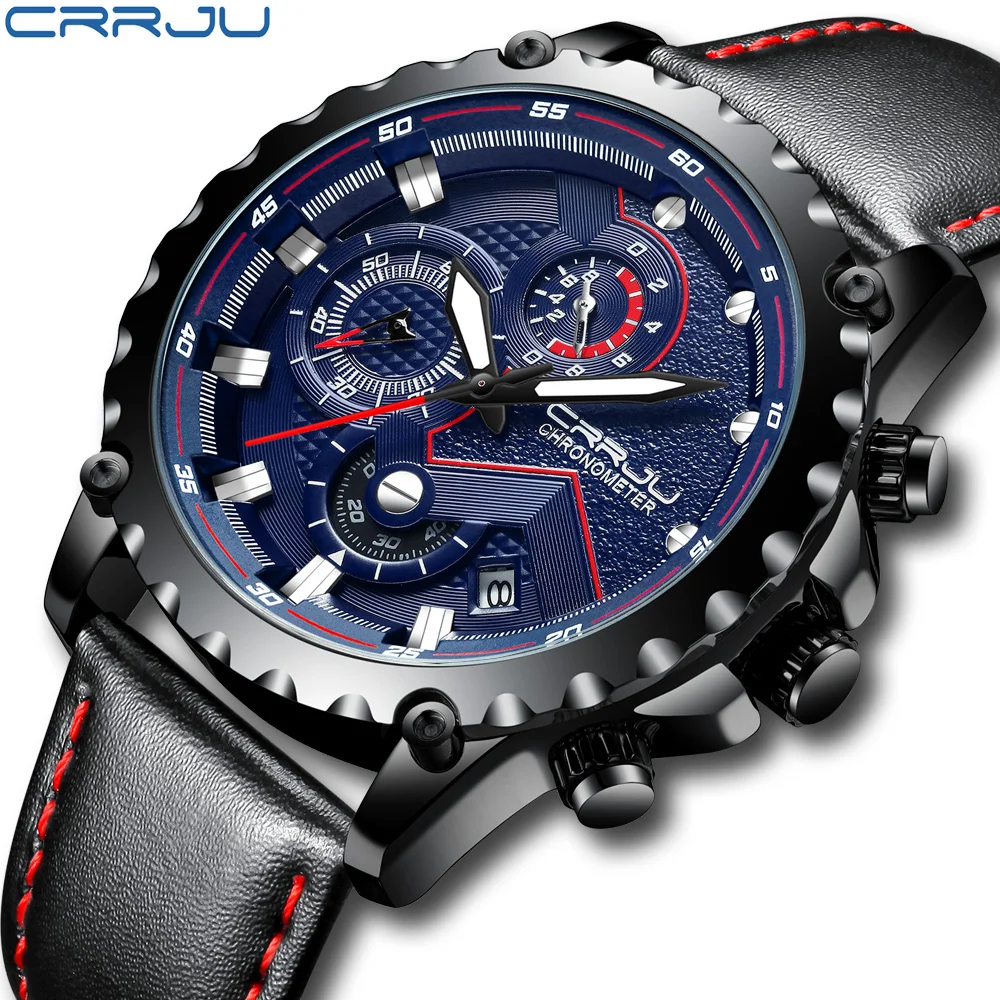 

CRRJU Men Watch Brand Luxury Leather Automatic Date Male Sport Quartz Watches Mens Military Waterproof Clock Relogio Masculino