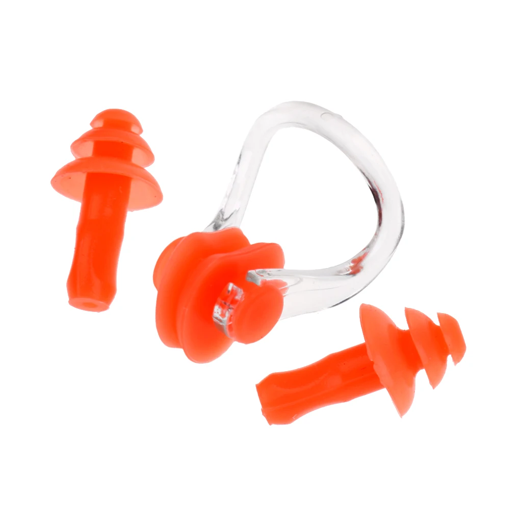 Waterproof Soft Silicone Swimming Earplugs Ear Plugs and Nose Clip Set Sports Swimming Pool Accessories Random Color