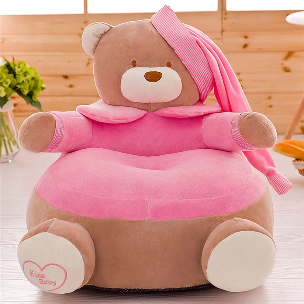 Детское кресло для малышей, детское кресло, детское кресло, диван, моющийся, только чехол, без наполнения, Детская сумка для бобов, мультяшный медведь, кожа, высококлассные - Цвет: pink cover