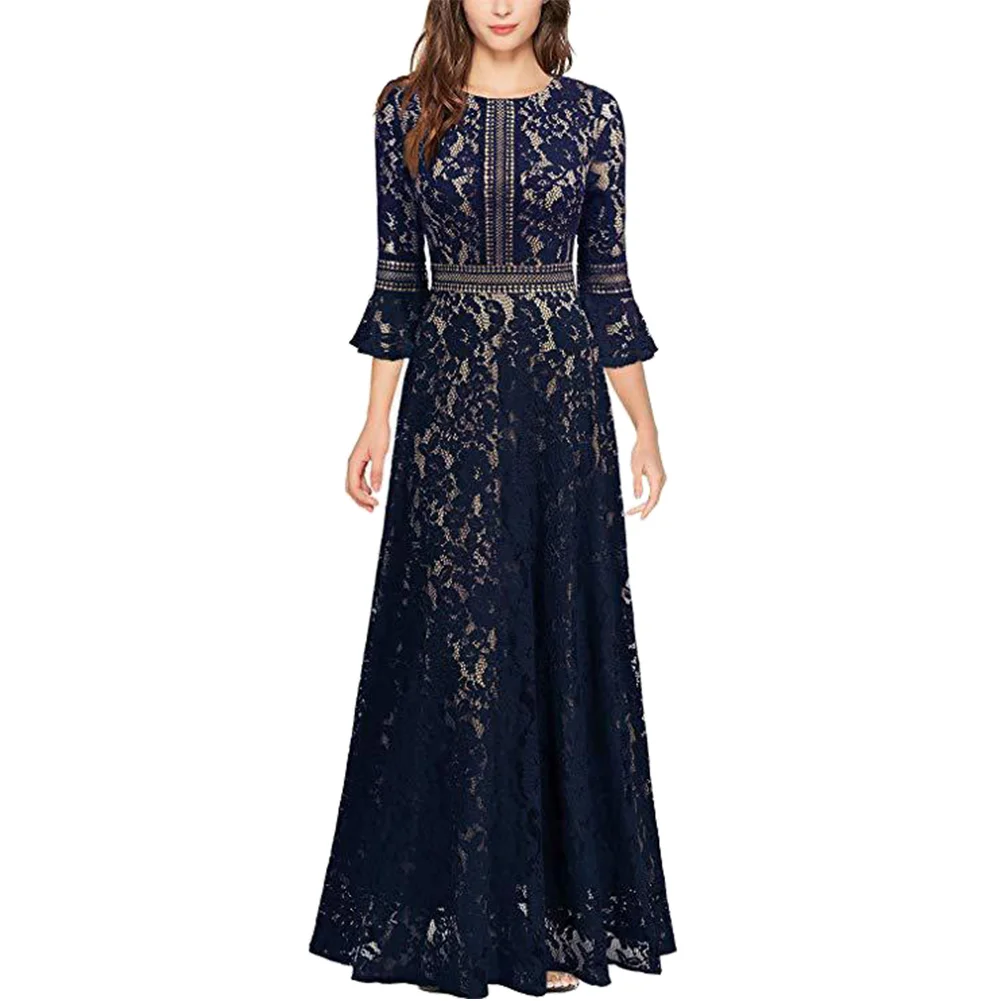 Floral Lace Dresses Woman Party Night Half Sleeve Dress Elegan Long Maxi Dress Pleated Slim Wedding Formal Party Women Dress Floral Lace Dresses Woman Party Night Half Sleeve Dress Elegan Long Maxi Dress Pleated Slim Wedding Formal Party Women Dress