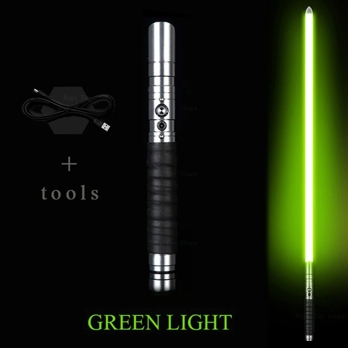 Световой меч Jedi sith Luke Light Saber Force FX Heavy Dueling перезаряжаемый меняющийся цвет звук FOC Блокировка металлическая ручка меч - Цвет: silver-green