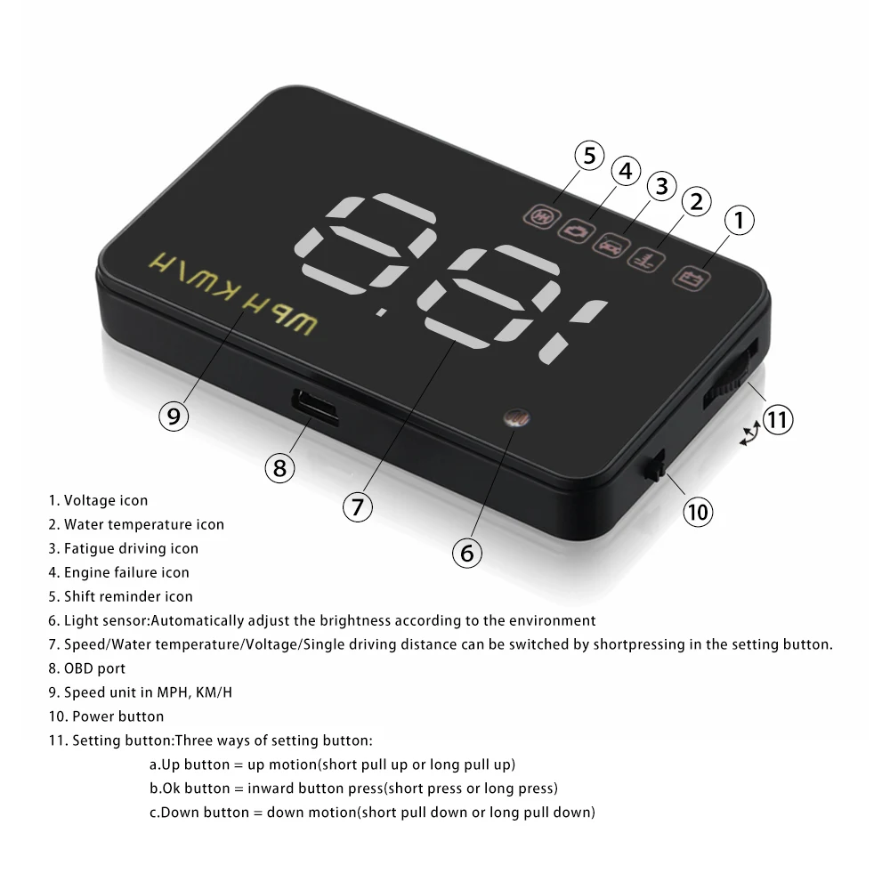 " Автомобильный HUD OBD OBD2 A1000 дисплей на голову цифровой измеритель скорости лобового стекла проектор усталость сигнализация датчик скорости топлива лучше A900