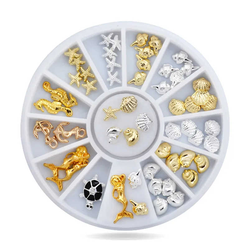1Set New Ocean Sea Design Gold Silver 3d Alloy Nail Art Jewelry DIY Sticker Decoration Wheel | Красота и здоровье
