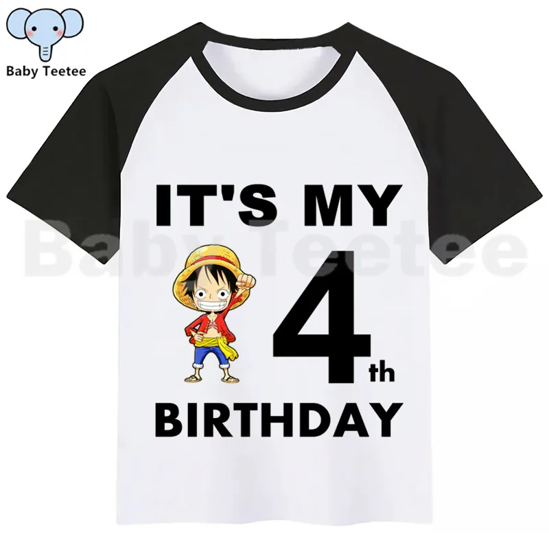 Цельный LUFFY мультфильм футболка «С Днем Рождения» Happy футболка «С Днем Рождения» с принтом забавные детские футболки, футболка для мальчиков и девочек, Рубашка с короткими рукавами футболка «С Днем Рождения»