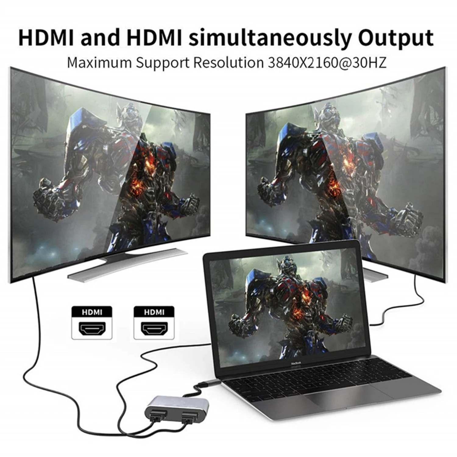 Usb c ao Adaptador Duplo de Hdmi em tipo Usb c Hub com Hdmi 4k @ 30hz Usb3.0 pd de Carregamento Dupla Tela hd Display Usb-c Adaptador - Imagem 4