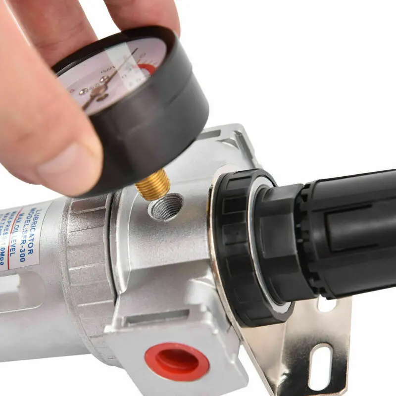 

Silver Black Air Pressure Regulator Filter Water Separator With Pressure Gauge