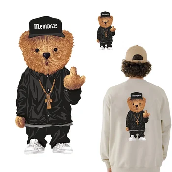 

DIY Rock bear Cool doll patches for kids children clothing iron-on transfer thermal stickers for T-shirt hoodie accessory patch
