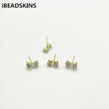 

New arrival! 11x6mm 100pcs Cubic Zirconia Bows-shape Earrings Studs for Necklace,Earrings parts,hand Made Jewelry DIY