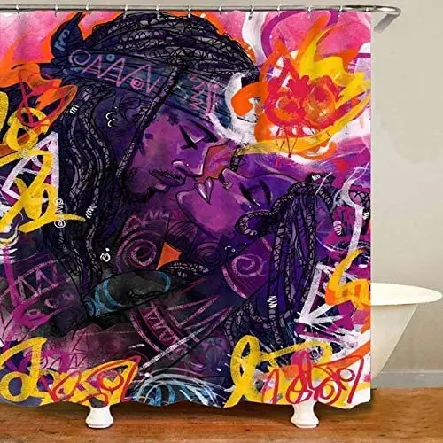 Sexy Black Couple Shower Curtain African American Woman Men Love Bath