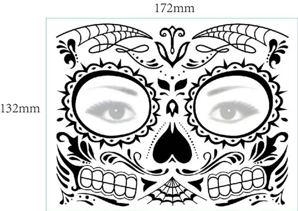 Мексиканский День мертвых сахарный череп лицо временная татуировка Хэллоуин Макияж татуировки наклейки на Хэллоуин маскарад Вечерние - Цвет: 132x172mm 3