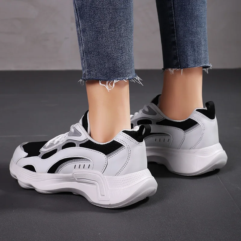 2021 Women's Lace-up Color Matching Sneakers Fashion Women's Shoes Comfortable Breathable Casual Shoes Women Mesh Platform Shoes