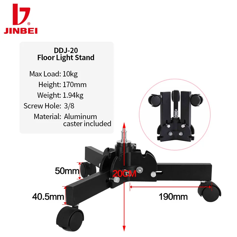 JINBEI Floor Light Stand DDJ20 Background Light Stand DDJ70 Dual-use Photography Fill Lighting with 3 Casters Wheel