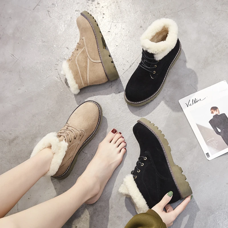 Ceny SWYIVY Flock platformowe buty kobiece buty zimowe 2019 nowe ciepłe śnieg panie botki botki dla kobiet pluszowe kobiety zimowe buty