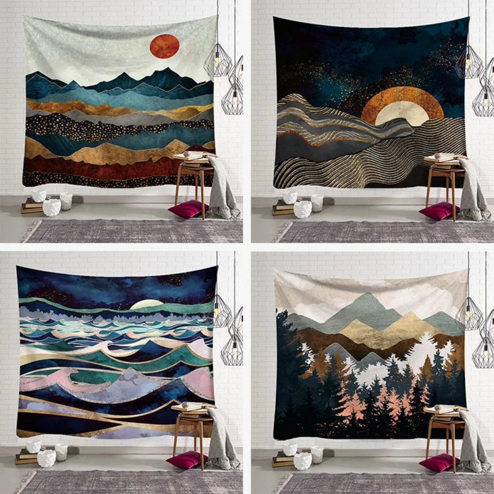 

Mountain Sun Wall Hanging Tapestry For Home Throw Rug Blanket Home Decor Yoga Mat Carpet Wall Cloth Mandala Hippie Boho Manta