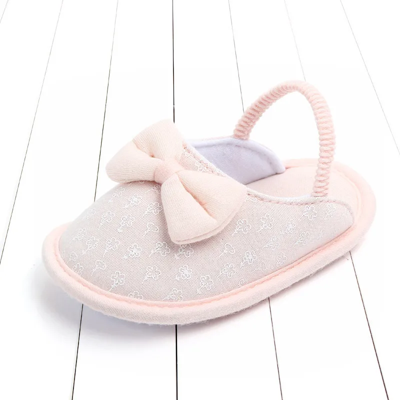 Pink Bow Модная хлопковая детская обувь милые летние футболки для младенцев тапочки для маленьких мальчиков и девочек мягкая подошва противоскользящая домашняя обувь для новорожденных - Цвет: Pink Bow