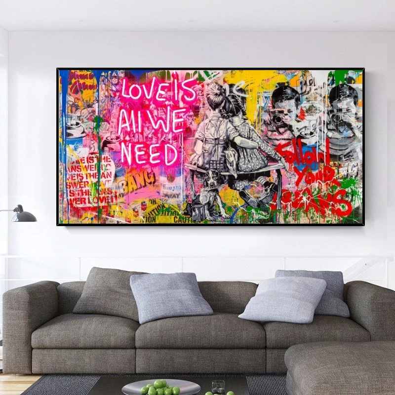 All We Need is Love Banksy Graffiti Street Art Frame Wall Canvas or Poster  Print